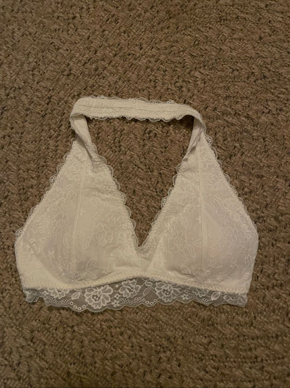 Gilly Hicks Bralette Large White Lace Halter Neck V Neck